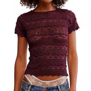 Free People Burgundy Lace Top